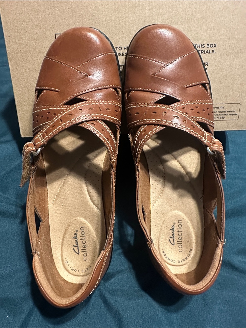 Clarks Women's Brown Leather Mary Jane Flats with Buckle Strap